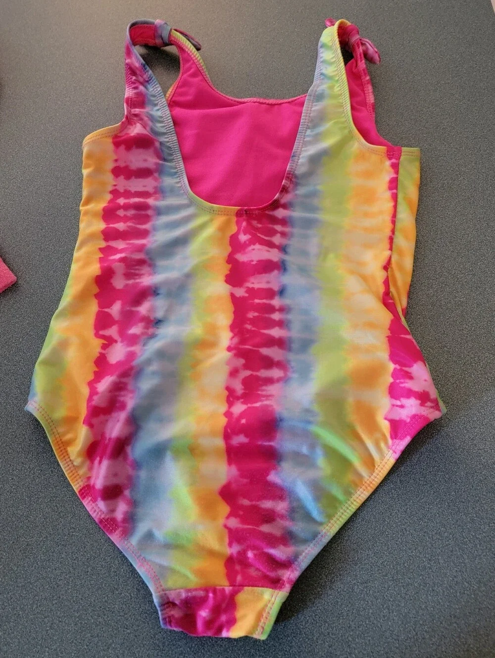 SO Tie Dye One Piece Swimsuit + Wonder Nation Pink Hooded Cover Up Size 10/12